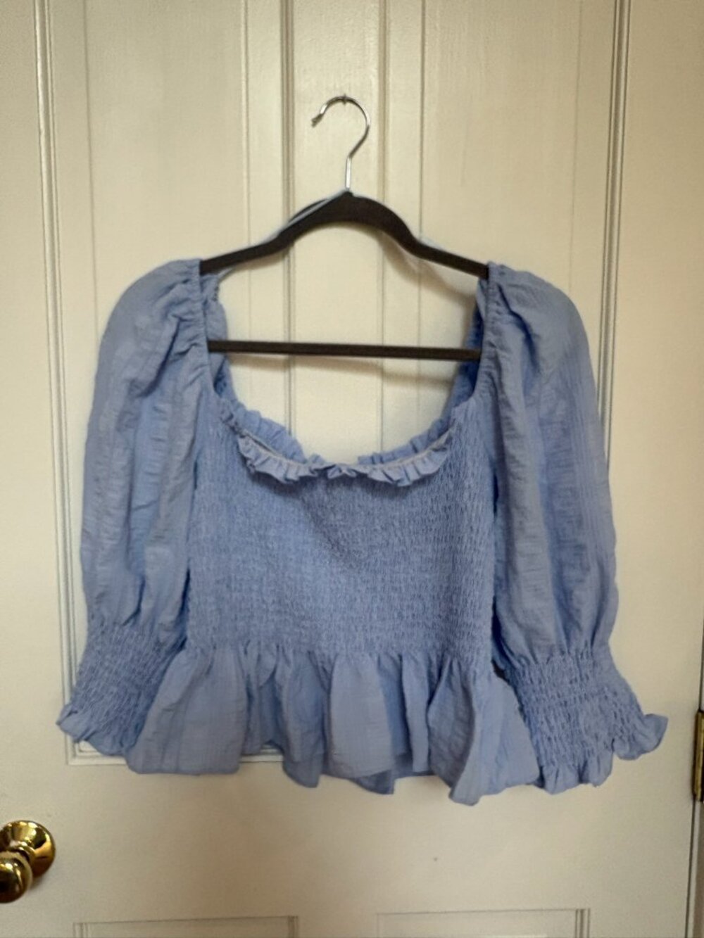 En Saison Smocked Puff-Sleeve Peplum Top